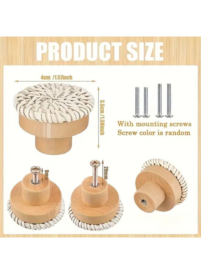 8pcs White Rattan Drawer Pulls Handwoven Wicker Knobs Round Wooden Handles - Image 3